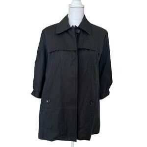Chico's Jacket Size 1 Medium 8/10 Black Cotton Stretch Half Puff Sleeve ButtonUp